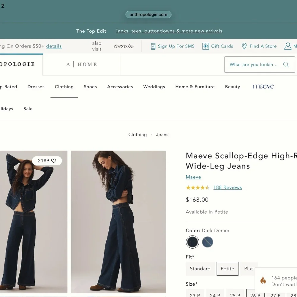Maeve Scallop-Edge High-Rise Wide-Leg Jeans Maeve size 26p - Picture 7 of 9